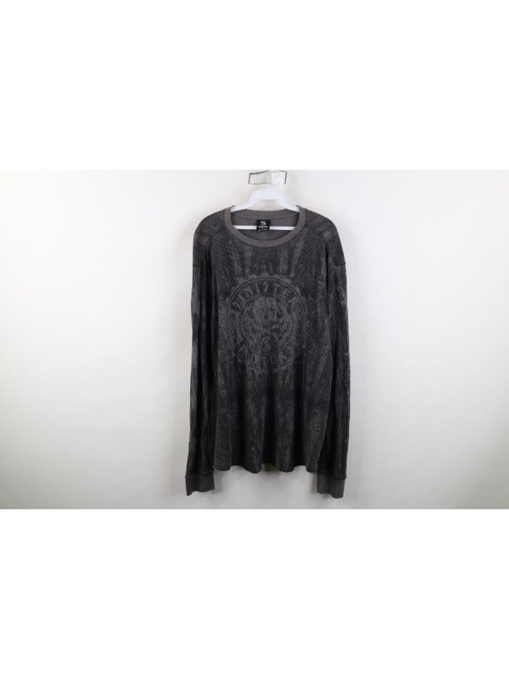 Vintage Y2K Skull Thermal Waffle Knit Long Sleeve T-Shirt Mens Size XL Faded